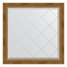 Mirror with engraving in the baguette frame, aged bronze with weaving 70 mm, 83x83 cm