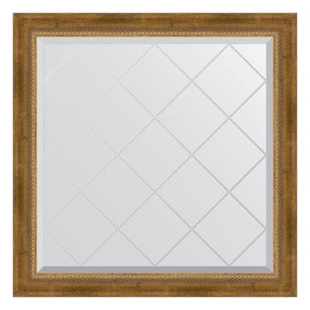 Mirror with engraving in the baguette frame, aged bronze with weaving 70 mm, 83x83 cm