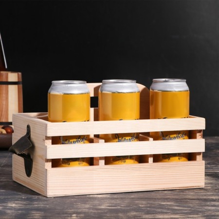 Box for beer 27 × 18 × 18.5 cm with an opener, under 6 bottles, wooden