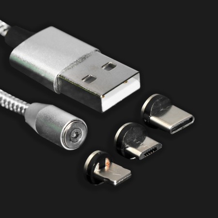 Windigo cable, 3 in 1, MicroUSB/Lightning/Type -C - USB, Magnetic, 2 A, Nylon, 1 m, silver.-3