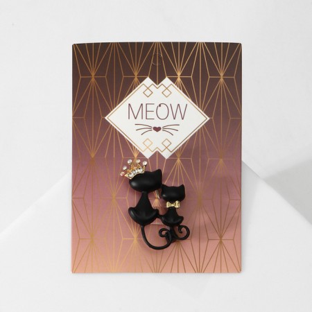 Brooch "cats" Prince and princess, black color in gold-1