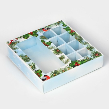 New Year. Box for 8 sweets and chocolate, with the window "Miracles" happen ", 17.7 x 17.8 x 3.8 cm, confectionery packaging-3