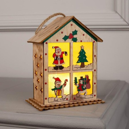 Christmas tree toy "House with windows", from batteries, glow warm white-2