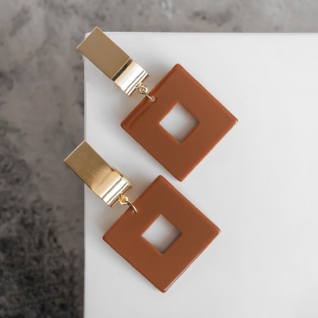 Earrings Assorted Azelia Square, brown color in gold-3