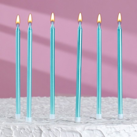 Candles in the cake "Royce", 6 pcs, high, 12.5 cm, sky blue metallic-5