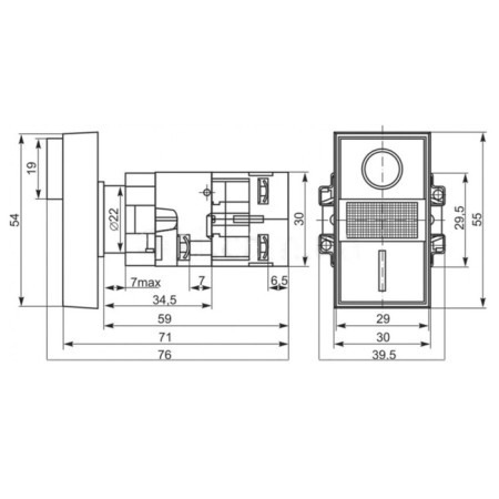 Lay5 "I-O" rectangular button 230 in no+nc-5