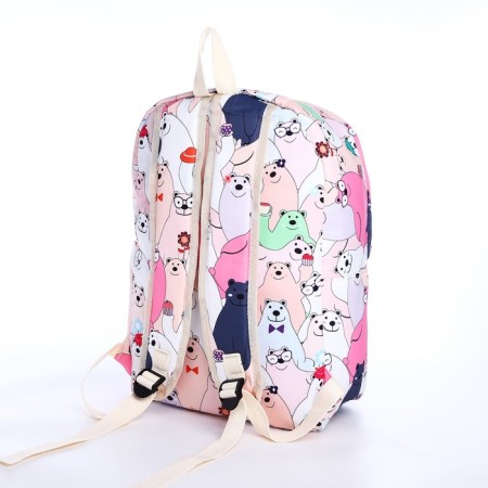 School backpack from textiles on lightning, 3 pockets, pencil case, pink color-5