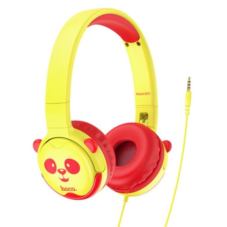 Hoco W31 headphones "Panda", wired, invoices, 85 dB, jack 3.5 mm, 1.2 m, yellow-red-1