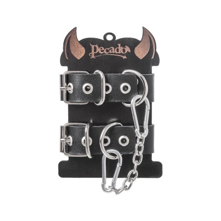 Pecado BDSM bracelets, from one strap with eyelets, genuine leather, black-5