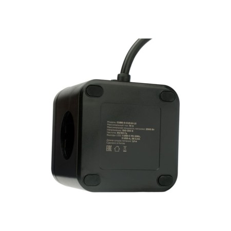 Network filter Cablexpert Cube Cube-3-CU3-B-1.5, 3P, 10A, 1XTYPE-C PD, 3XUSB, 1.5m, Ur. 4+ 1030904-3
