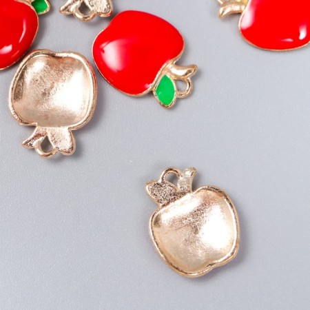 Decor for creativity metal, enamel "Apple" red 1.5x1.2 cm-1