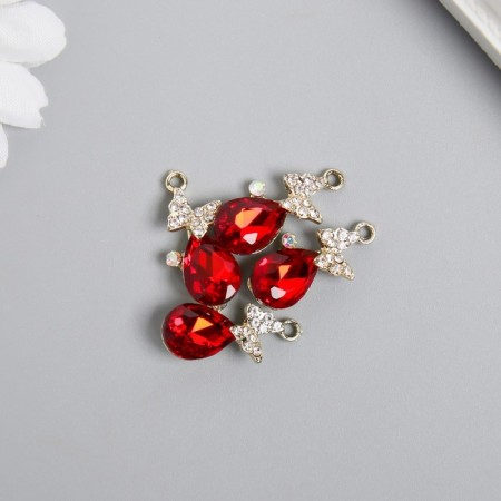 Decor for creativity metal, rhinestones "Rubin drop with a butterfly" gold 1.4x2.7 cm-1