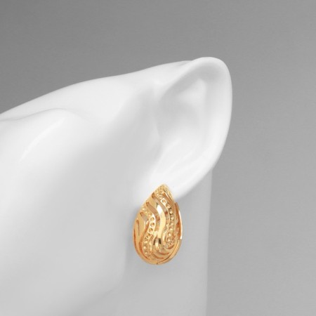 Earrings Metal "Chord" drop with a pattern, color gold-2