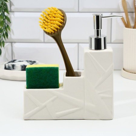 A dispenser for liquid soap with a sponge and a brush for dishes, white, 16 x 12 x 4 cm.-12