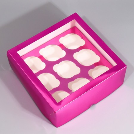 Capley box, confectionery packaging with a window, 9 cells "Pink", 25 x 25 x 10 cm-1