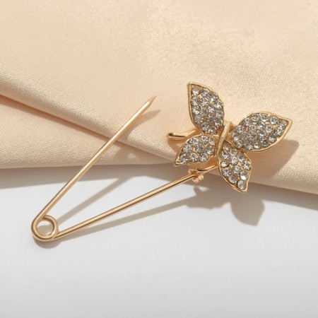 Pin "Butterfly", 5 cm, white color in gold-4