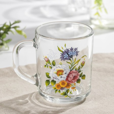 Glass mug "Buketik", 200 ml, mix