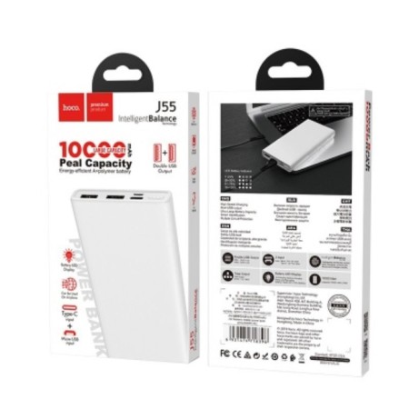 External battery Hoco J55, 10,000 mAh, 2 USB, 2 A, display, white-5