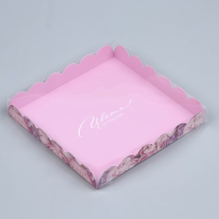 Cookie box, confectionery packaging with PVC lid, “Blow with happiness”, 21 x 21 x 3 cm
