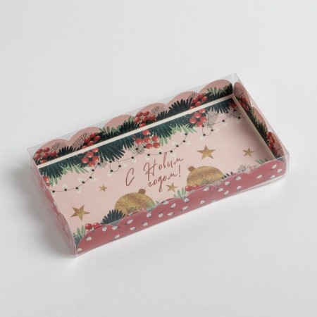 Box for confectionery products with PVC lid "garlands", 10.5 x 21 x 3 cm, new year-2