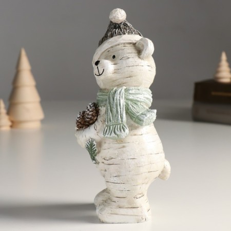 Polystone souvenir "Bear in a hat and a scarf with an armful of cones" 7.5x9.5x18.5 cm-4