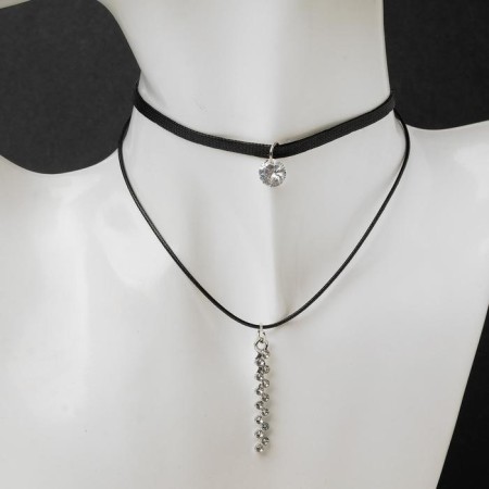 Choker "Two threads" Step of rhinestones, white color, 35.5 cm