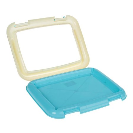 Dog toilet 46.5 x 35.5 x 5.5 cm, with a removable side, grille and column, blue-2