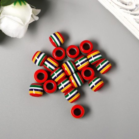 Beads for creativity plastic "Striped cylinder with red" set of 20 pcs 1x1.2x1.2 cm-1