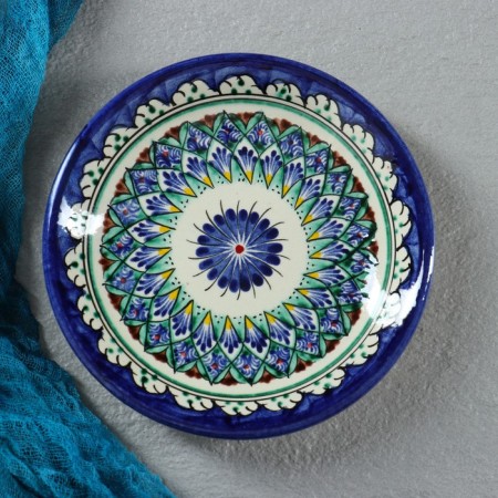 Plate of the Rishtan ceramics "Flowers", blue, flat, 15 cm, mix-1