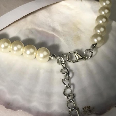 Set 2 objects: earrings, necklace “vernissage” pearl drop, white color in silver, 45 cm-2