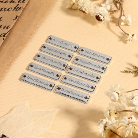 Set of metal stripes "Hand Made", 3.2 × 1 cm, 10 pcs, silver color-4