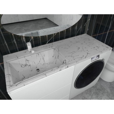 Sink over the Uperwood washing machine Marsal 120 cm, left, white marble