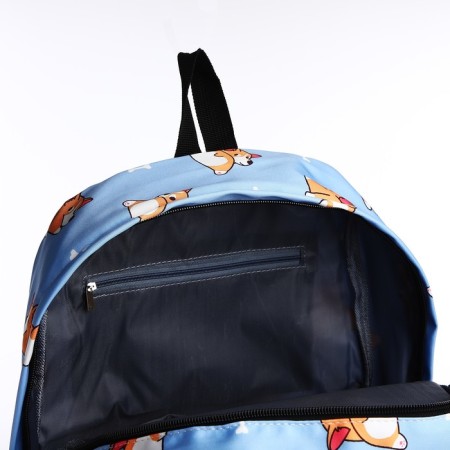 School backpack from textiles, 3 pockets, white/blue color-5