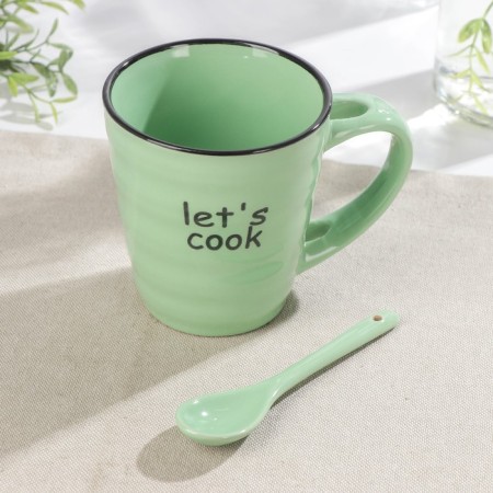 Ceramic mug with a spoonful of shade "Noel", 280 ml, green color-1
