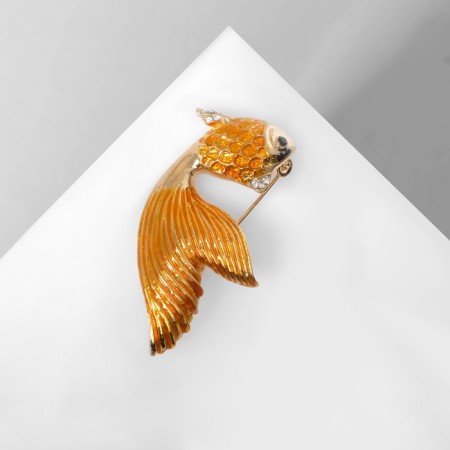 Brooch "Golden Fish", orange color in gold-4