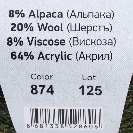 Yarn "Milano" 8%alpaca, 20%wool, 8%viscose, 64%acrylic 130m/50g (874 green)-3