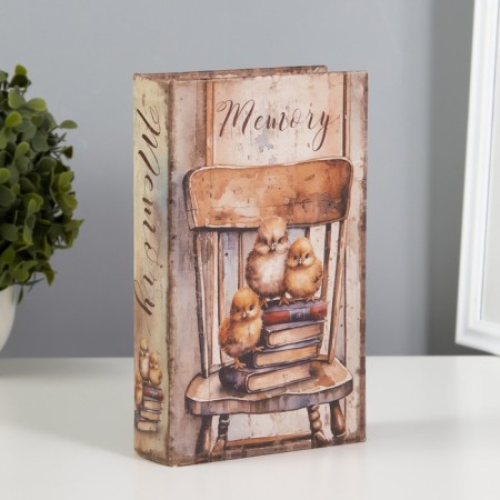 Safe-book wood, leatherette "chair with chickens on books" 21x13x5 cm