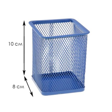 A glass for writing accessories, square, metal mesh, blue-1