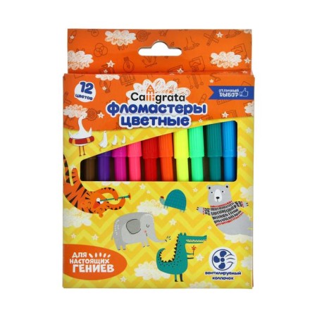 Flomasters 12 colors, a ventilated cap, in a cardboard box-1