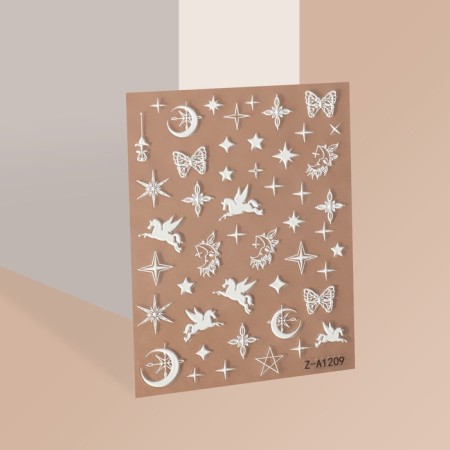 Nail stickers "Pegasus", voluminous, white color-1