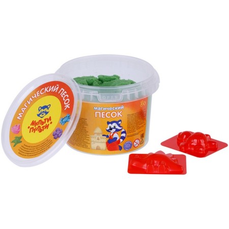 Sand for modeling "Magic sand", green, 500 g, 2 forms.