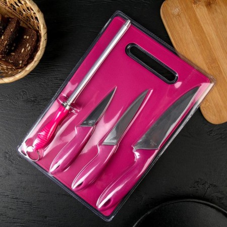 A set of kitchen supplies, 5 objects: knives 9 cm, 12 cm, 15 cm, musat, board, color mix-1