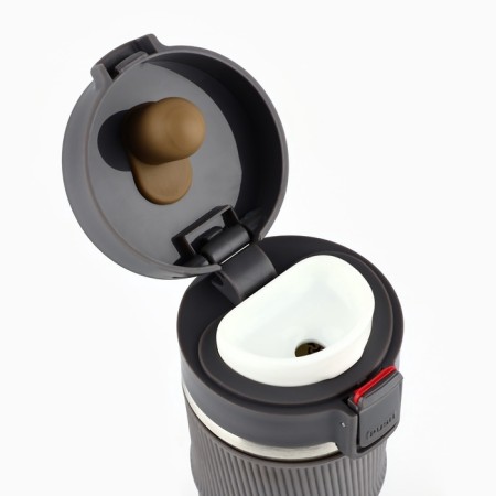 Thermal engine with the Mode Forrest button, 380 ml, the color is gray, retains heat of 6-8 hours-4