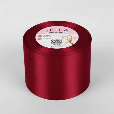 Satin tape, 75 mm × 23 ± 1 m, deep red color No. 33-2