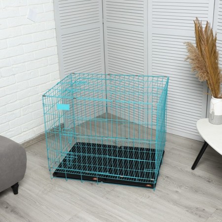 A cage with a hatch for dogs and cats, 85 x 60 x 70 cm, blue-3