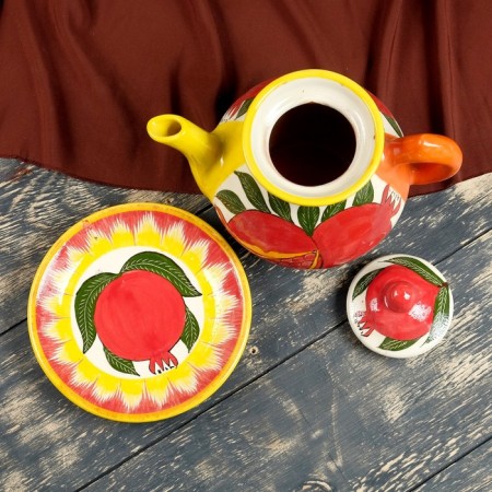 Set of Tea Rishtan Ceramics "Grenates", 9 objects (kettle 1 l, Piala 0.5/0.3 l)-6