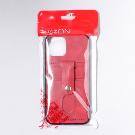 Luazon cover for iPhone 12/12 Pro, with compartments for cards, leatherette, red-5