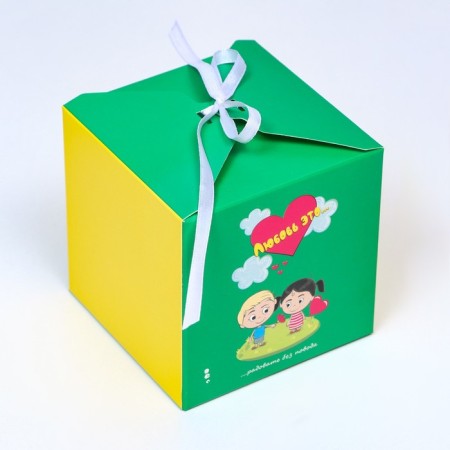 Folding box "Love is...", green, 10 x 10 x 10 cm-1