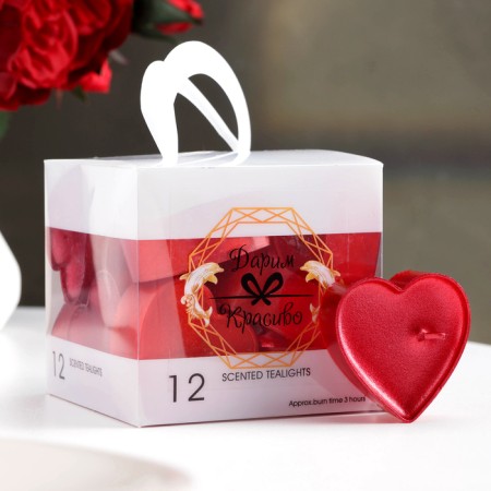 Set of candles in the sleeve "Heart", 12 pcs, ruby ​​metallic