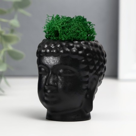 Concrete Kashpo "Buddha" with moss 7*6 cm black (moss green stabilized)-2